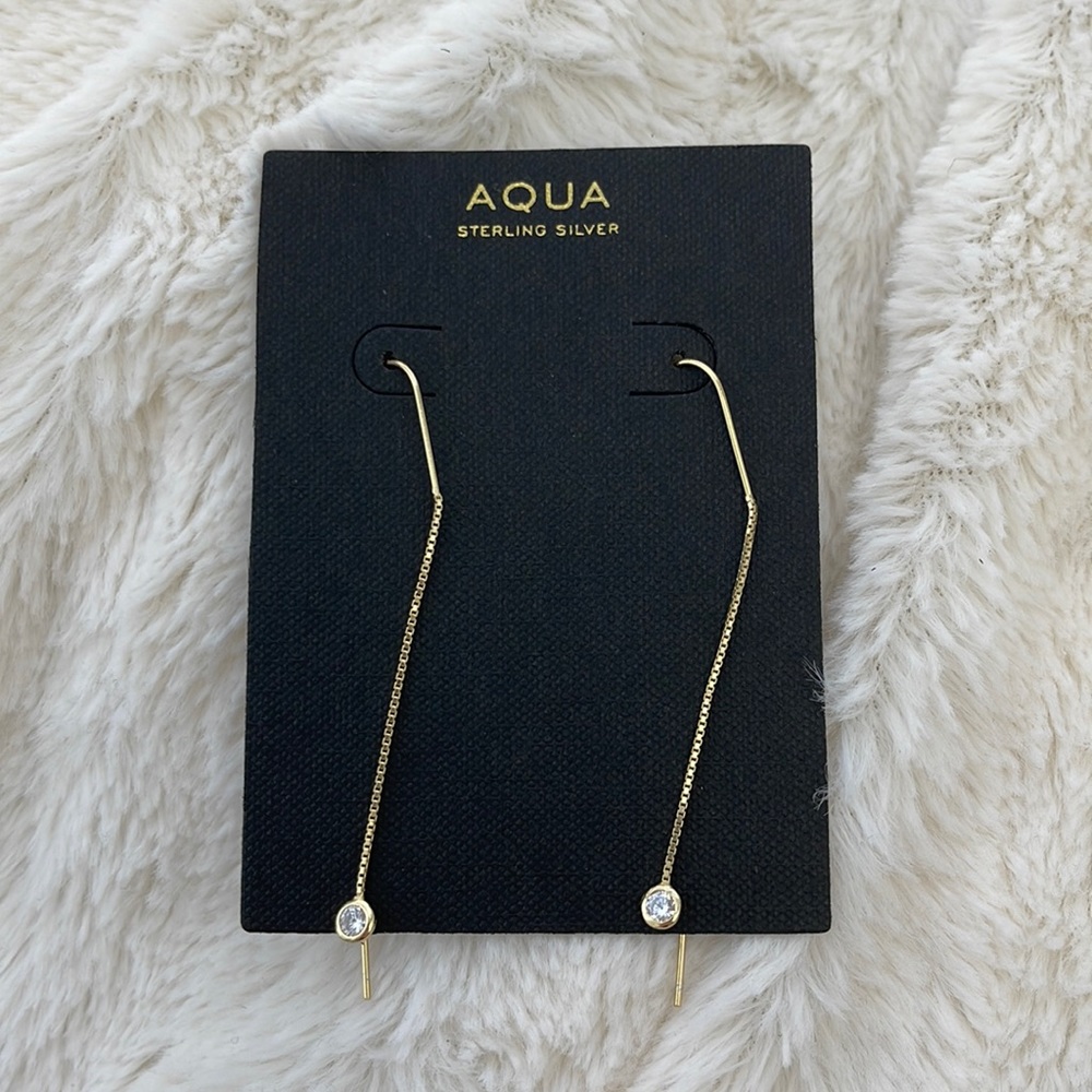 Aqua Sterling Silver Dangling Threader Earrings (Gold Tone)